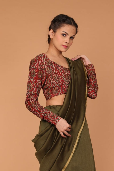 Buy Cotton Hand Block Printed Blouse in Maroon | Vinusto