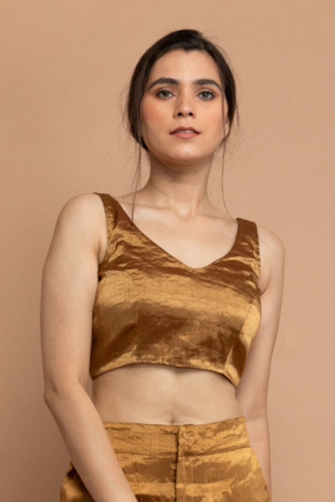 Shop Sleeveless Gold Zari Blouse | Vinusto