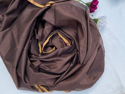 Order Handwoven Chanderi Fabric In Coffee With Gold Border - By Vinusto