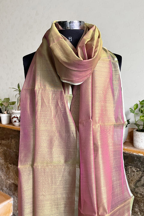 Order Gold & Pink Dual Shade Chanderi Handloom Dupatta | Vinusto