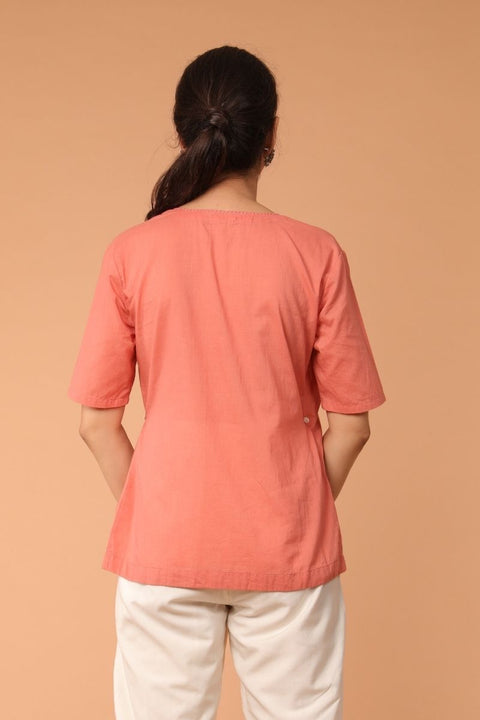 Premium Wrap-Around Cotton Top in Coral | Vinusto