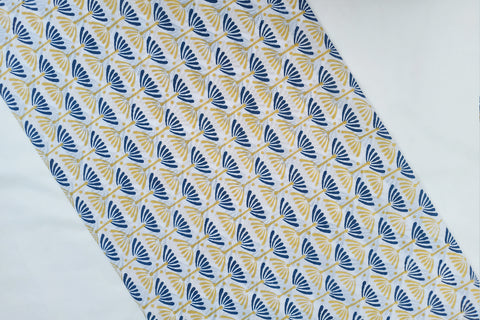 Cotton hand block print fabric in Yellow & Blue