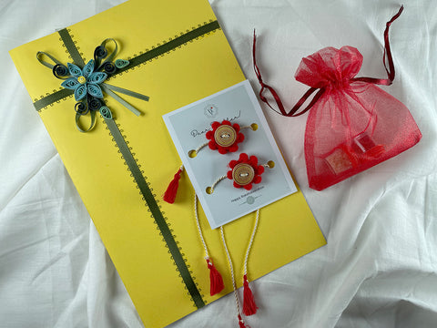 Vinusto - 'Surajmukhi' Rakhi & Card- Combo (Set of 3)