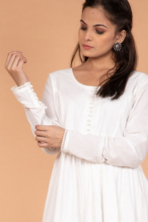 Order Anarkali Kurta and Palazzo in White Cotton - Set of 2 | Vinusto

