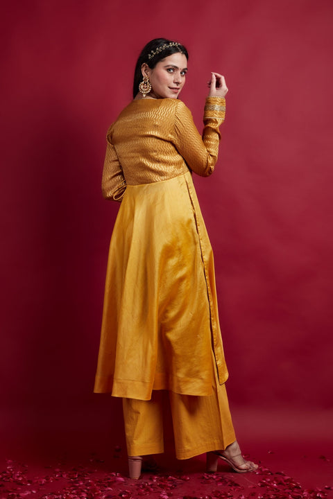 Order Turmeric Yellow Anarkali Kurta with Cotton Palazzo (Set Of 2) - By Vinusto