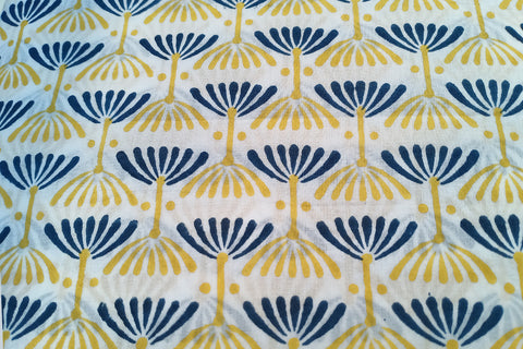 Cotton hand block print fabric in Yellow & Blue