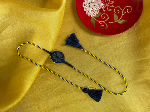 Vinusto- Yellow & Blue Embroidered Mirror Bhai Rakhi