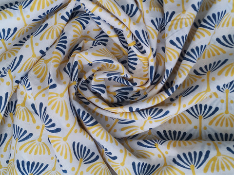 Cotton hand block print fabric in Yellow & Blue