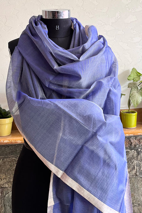 Luxury Royal Blue Chanderi Handloom Dupatta | Vinusto