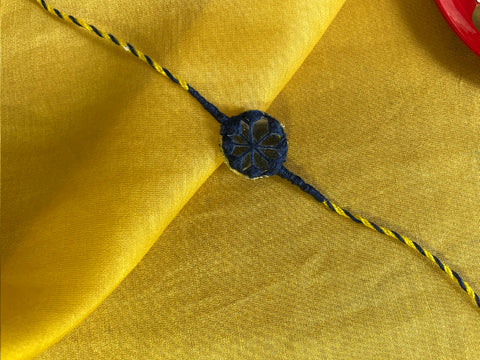 Vinusto- Yellow & Blue Embroidered Mirror Bhai Rakhi