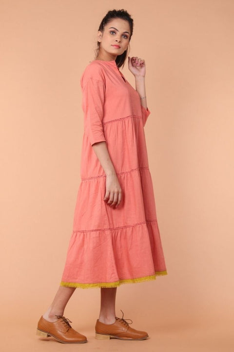 Order Cotton Tier Dress with Lace in Coral | Vinusto