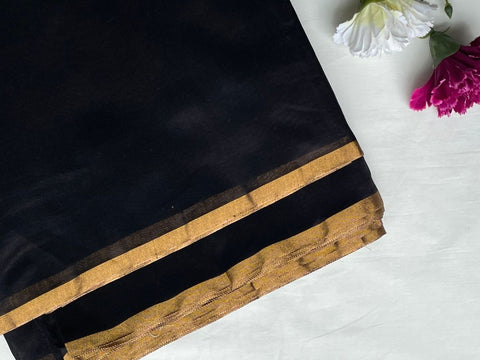 Shop Handwoven Chanderi Fabric In Black With Gold Borderat Best Price online - By Vinusto