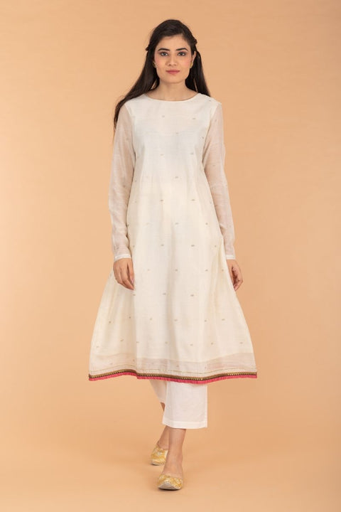 Buy A-Line Chanderi Kurta & Dupatta with Gota Work and Cotton Pants - Set of 3 | Vinusto

