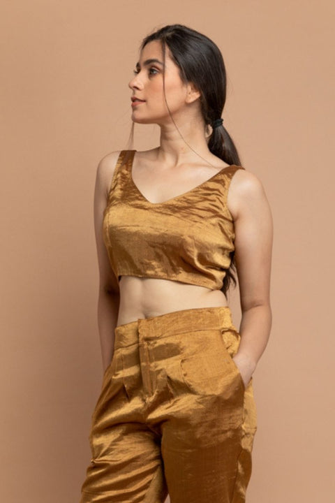 Order Sleeveless Gold Zari Blouse | Vinusto