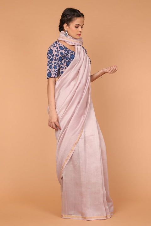 Buy Chanderi Mercerized Silk Saree in Onion Pink - Vinusto

