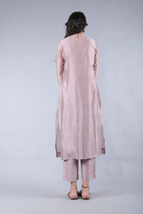 Mauve Chanderi Handloom Kurta With Gota Work Yoke