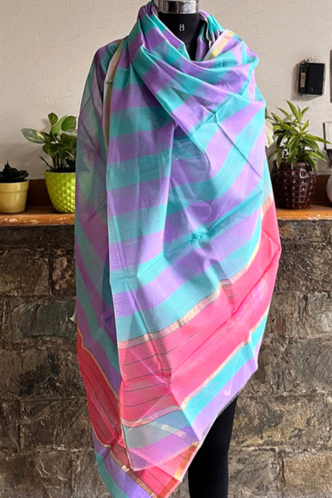 Buy Aqua & Purple Chanderi Handloom Dupatta | Vinusto