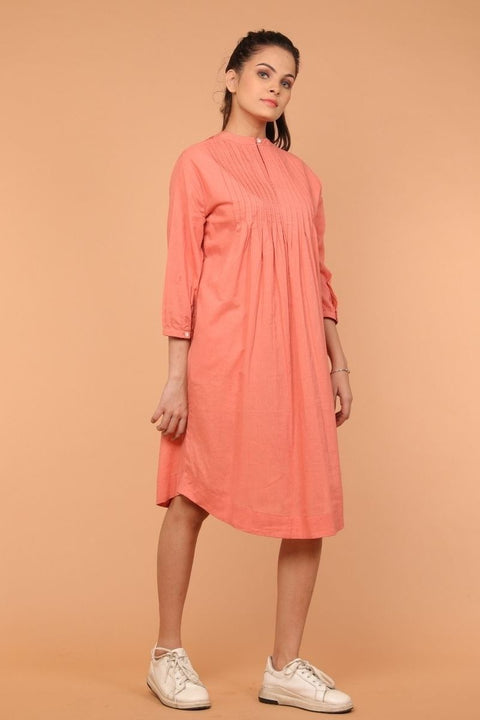 Order Pintuck Shift Dress in Coral Cotton | Vinusto
