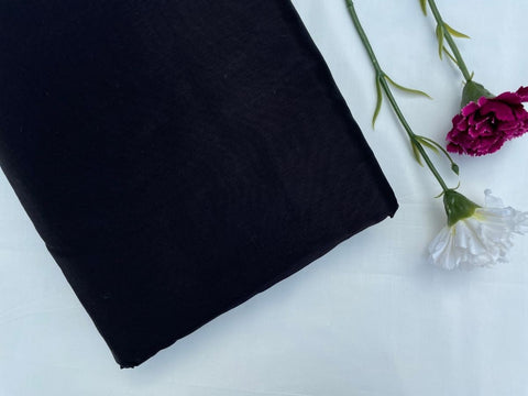 Designer Handwoven Chanderi Fabric In Black With Gold Border - By Vinusto