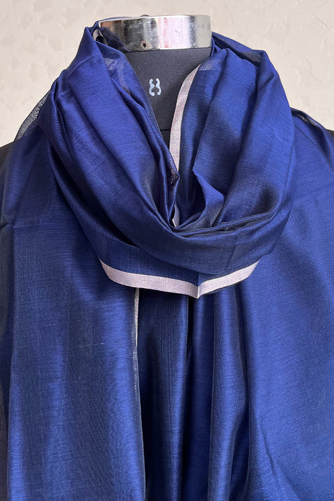 Luxury Midnight Blue Chanderi Handloom Dupatta | Vinusto