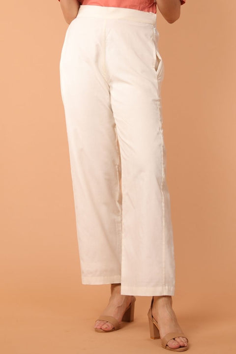 Buy Loose-Fit Straight Pants in White Handwoven Cotton | Vinusto