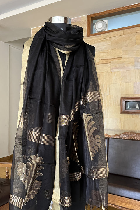 Luxury Chanderi Mercerized Silk Dupatta in Black | Vinusto