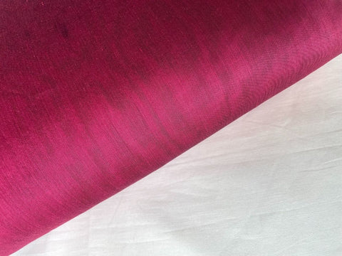 Handwoven Fuchsia Pink Chanderi silk fabric with gold border