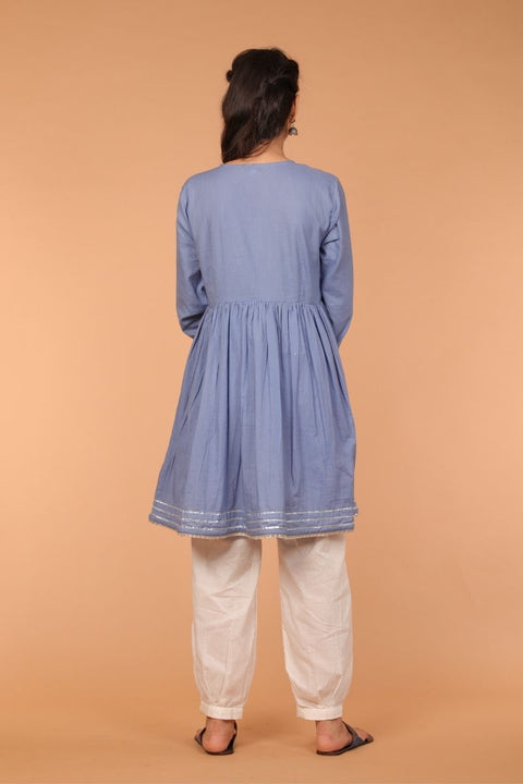 Pale Blue Cotton Angrakha Kurta With Gota Work