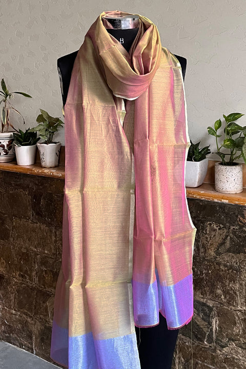 Buy Gold & Pink Dual Shade Chanderi Handloom Dupatta | Vinusto