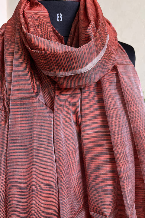 Luxury Brick Brown Chanderi Handloom Dupatta | Vinusto