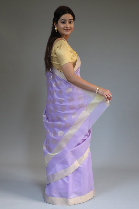 Chanderi Hand Loom Mercerized Silk Saree in Lilac