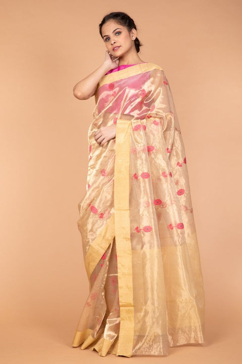 Shop Gold & Pink Chanderi Tissue Silk Saree

