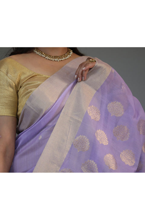 Chanderi Hand Loom Mercerized Silk Saree in Lilac