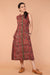 Panelled A-line Dress in Maroon Handblock Printed Cotton