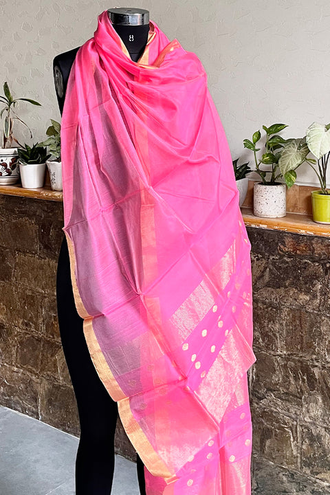 Buy Lotus Pink Chanderi Handloom Dupatta | Vinusto