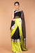 Chanderi Color Block Saree in Black & Lime Yellow with Silver Zari Border