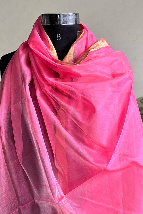 Shop Lotus Pink Chanderi Handloom Dupatta | Vinusto