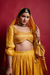 Turmeric Yellow Chanderi Handloom Lehanga Set, with Color Block Dupatta (Set of 3)