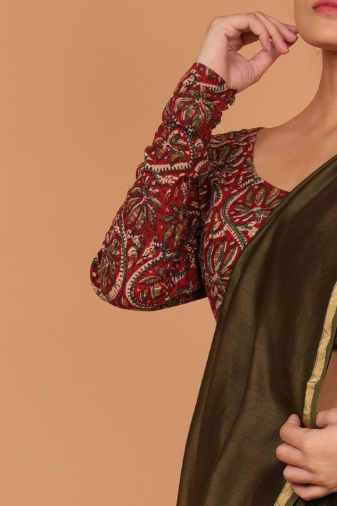 Order Cotton Hand Block Printed Blouse in Maroon | Vinusto
