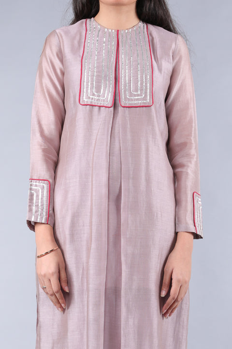 Handcraft Chanderi Kurta & Pant Set in Mauve Maroon with Gota Work – Set of 3

