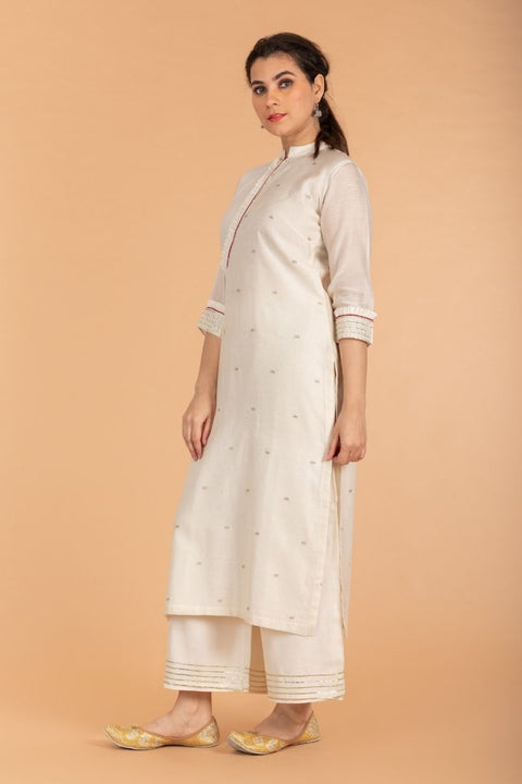 Ivory Chanderi Handloom Kurta with Gota Work