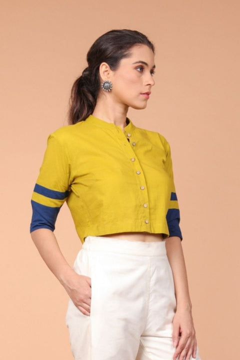 Lxuury Crop Shirt in Ochre Yellow Cotton | Vinusto