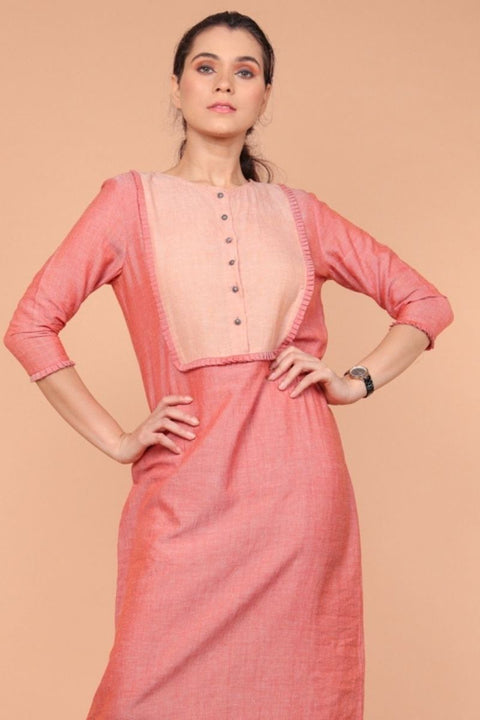 Two Tone Shift Dress in Coral Handloom Cotton