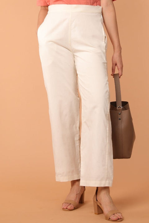 Order Loose-Fit Straight Pants in White Handwoven Cotton | Vinusto