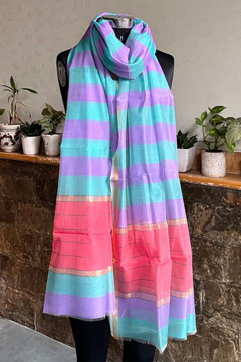 Order Aqua & Purple Chanderi Handloom Dupatta | Vinusto