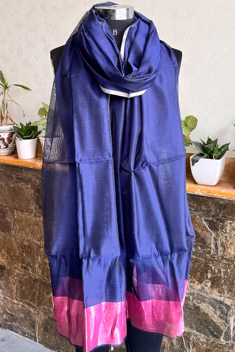 Buy Midnight Blue Chanderi Handloom Dupatta | Vinusto