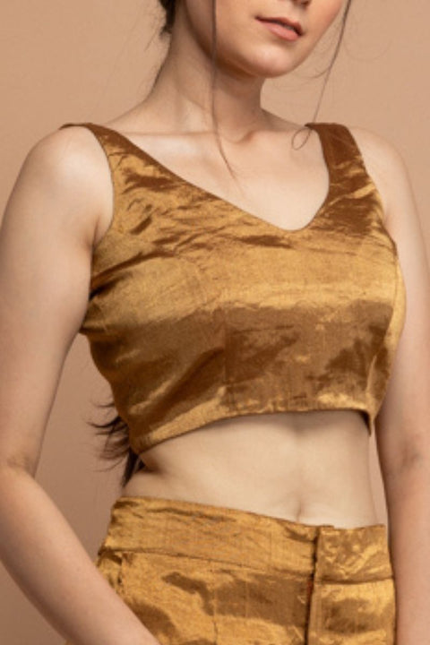 Premium Sleeveless Gold Zari Blouse | Vinusto