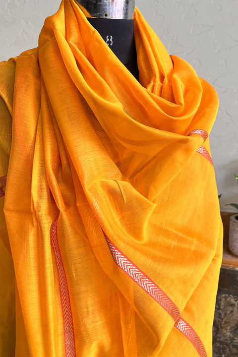 Shop Turmeric Yellow Chanderi Handloom Dupatta | Vinusto