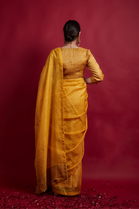 Turmeric Yellow & Gold Stripes Saree in Chanderi Handloom