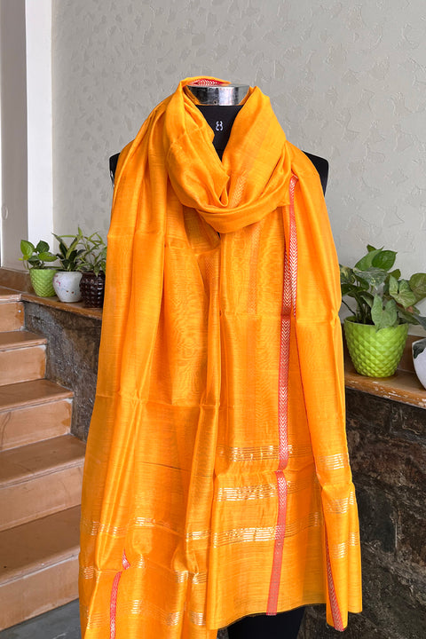 Premium Turmeric Yellow Chanderi Handloom Dupatta | Vinusto